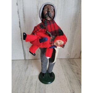 Byers Choice caroler man kid child playing vintage Xmas home plaid
